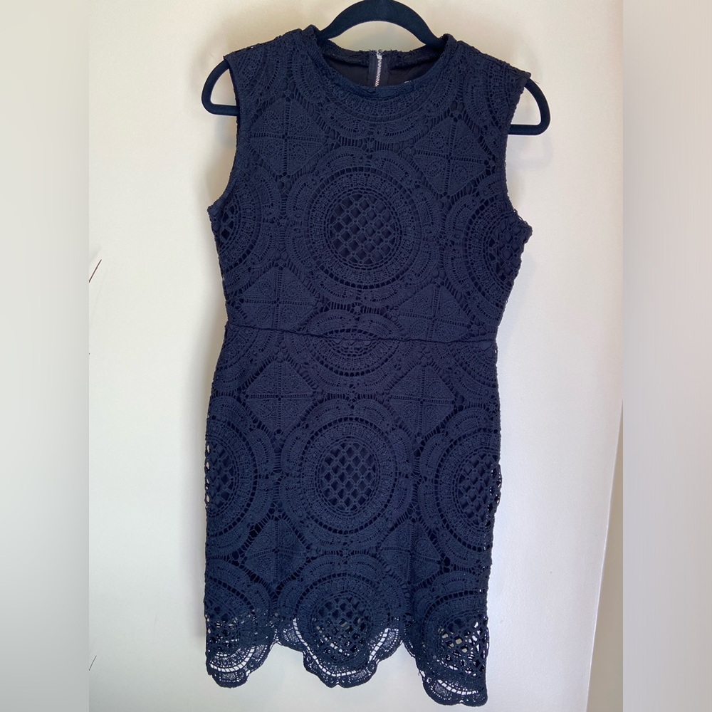 STELLA LUCE Lace Crochet Dress Sleeveless Black Hi Neck Mini Tunic juniors large